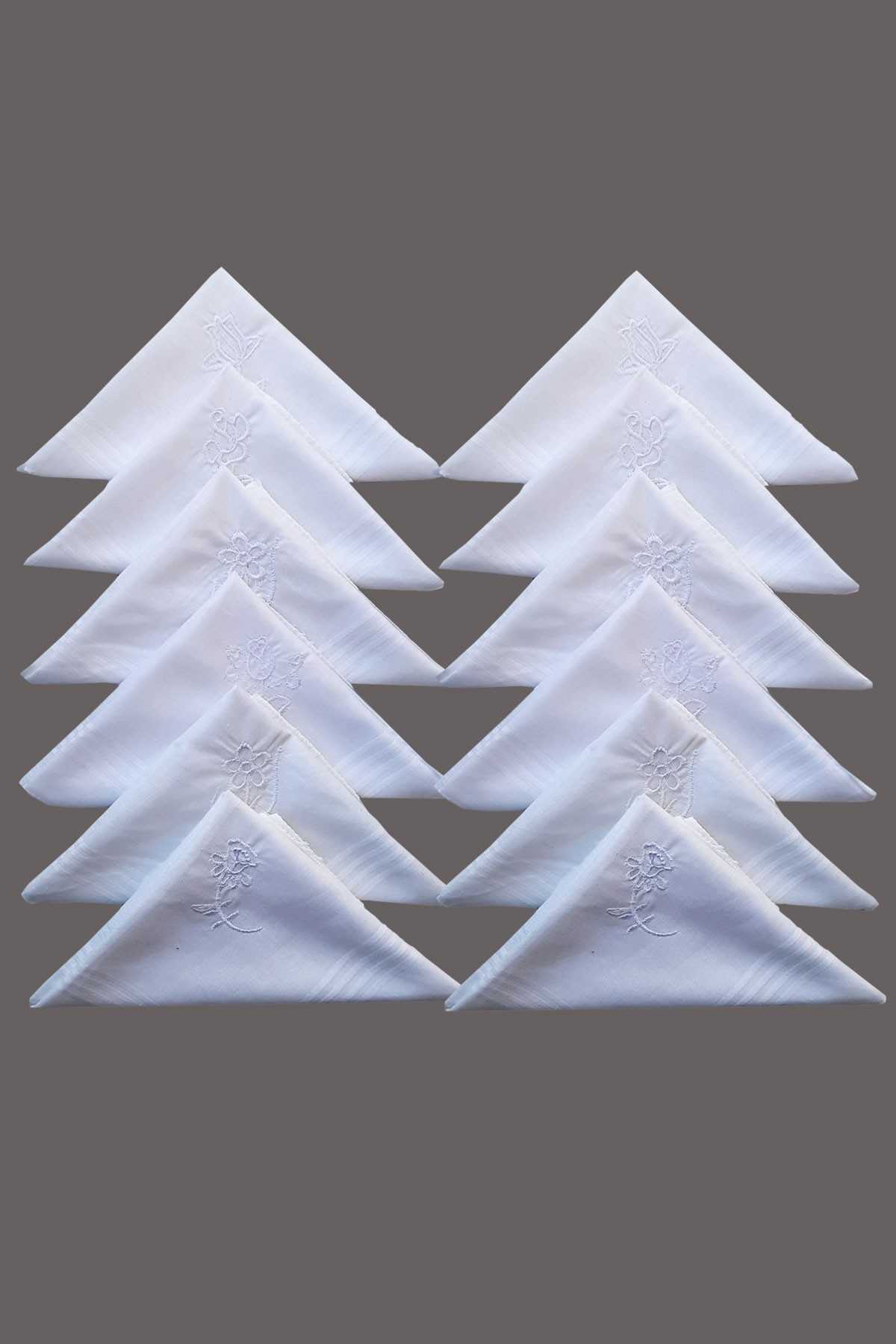 Çiçek İşlemeli Bayan Mendili 12 Adet 28x28 cm 100 Pamuk Çiçek İşlemeli Bayan Mendili 12 Adet 28x28 cm 100 Pamuk