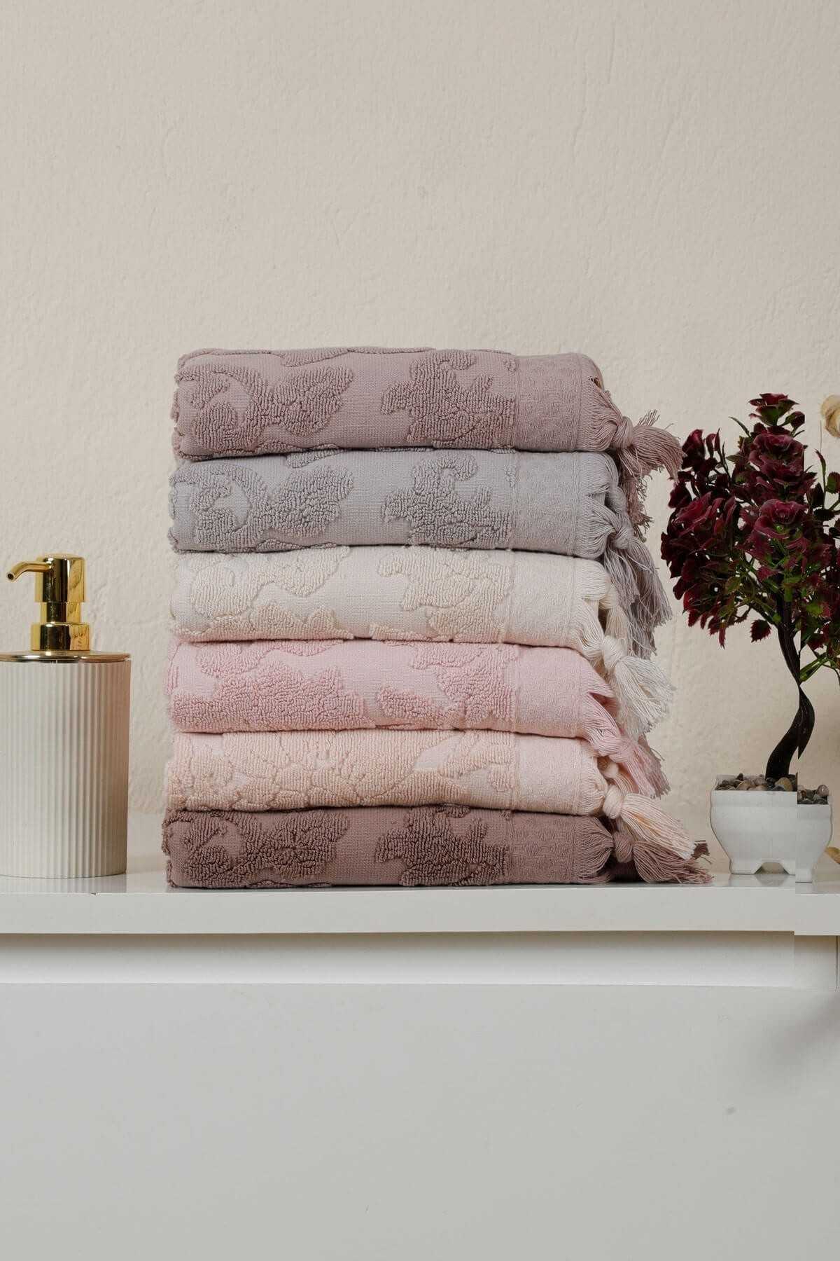 Mira Home 6 lı El Yüz Havlu Seti Saçaklı Jakarlı 50 x 90 Cm Soft Pamuklu Mira Home 6 lı El Yüz Havlu Seti Saçaklı Jakarlı 50 x 90 Cm Soft Pamuklu