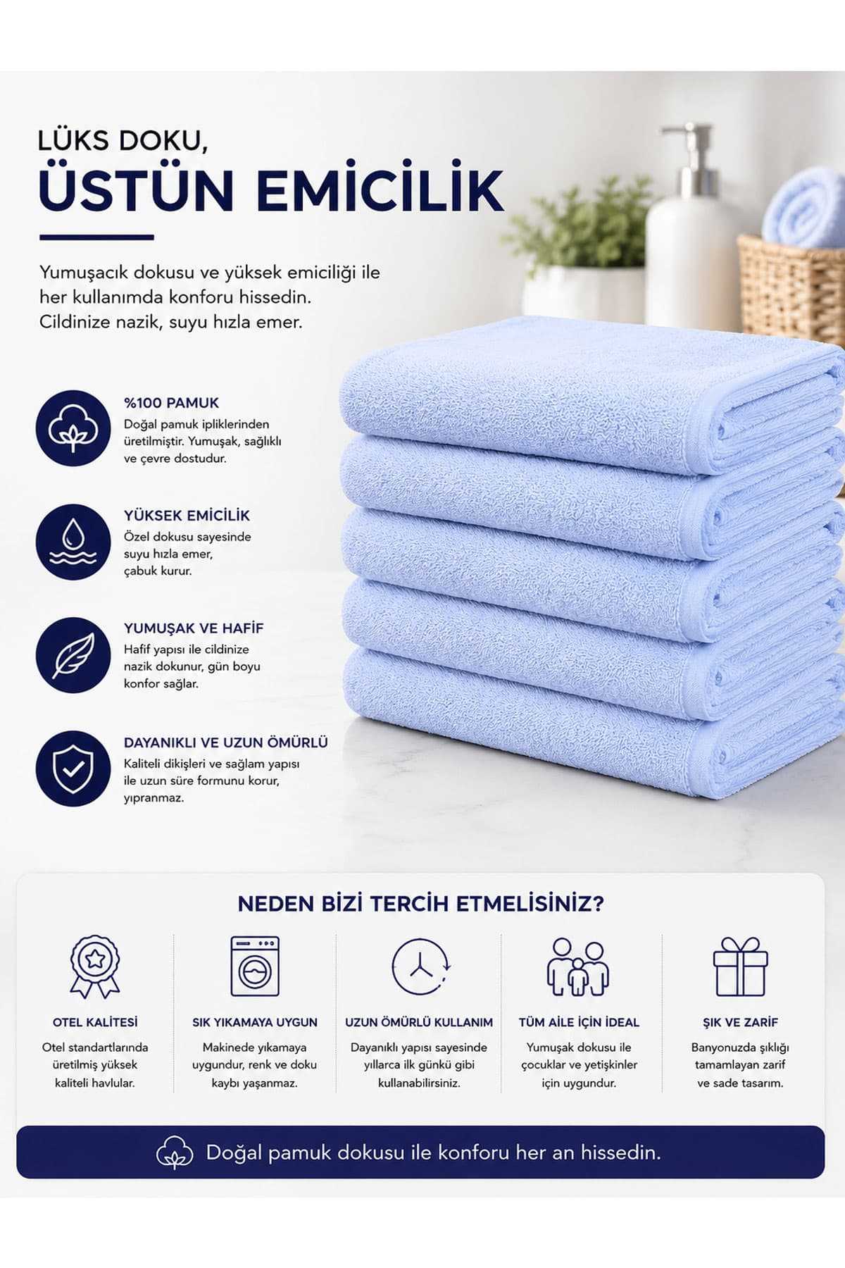 6 lı Otel El Yüz Havlusu Pamuklu Beyaz 50x85 Cm Newcotton