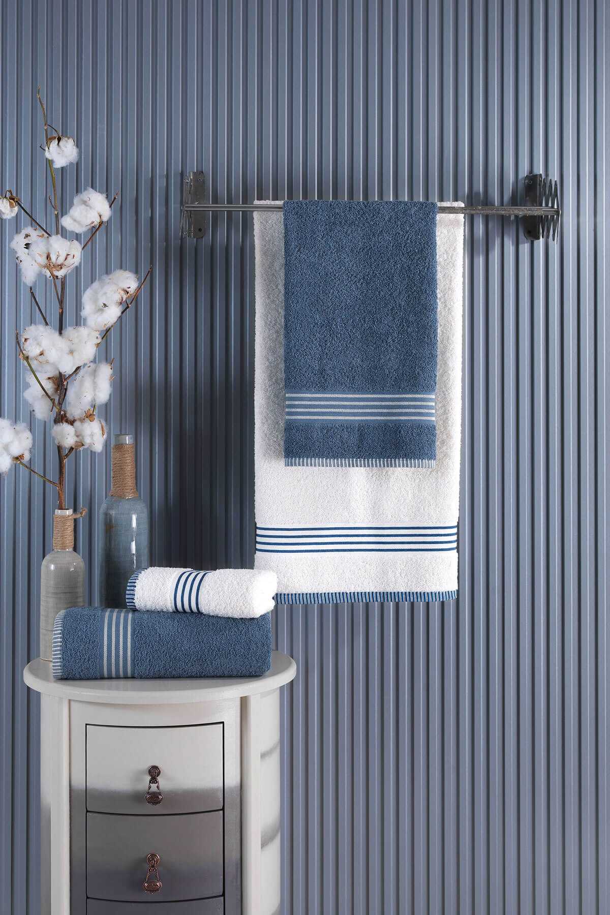 4 lü Kadın Erkek Banyo Havlusu Takımı Oscar Mavi Krem 4 lü Kadın Erkek Banyo Havlusu Takımı Oscar Mavi Krem