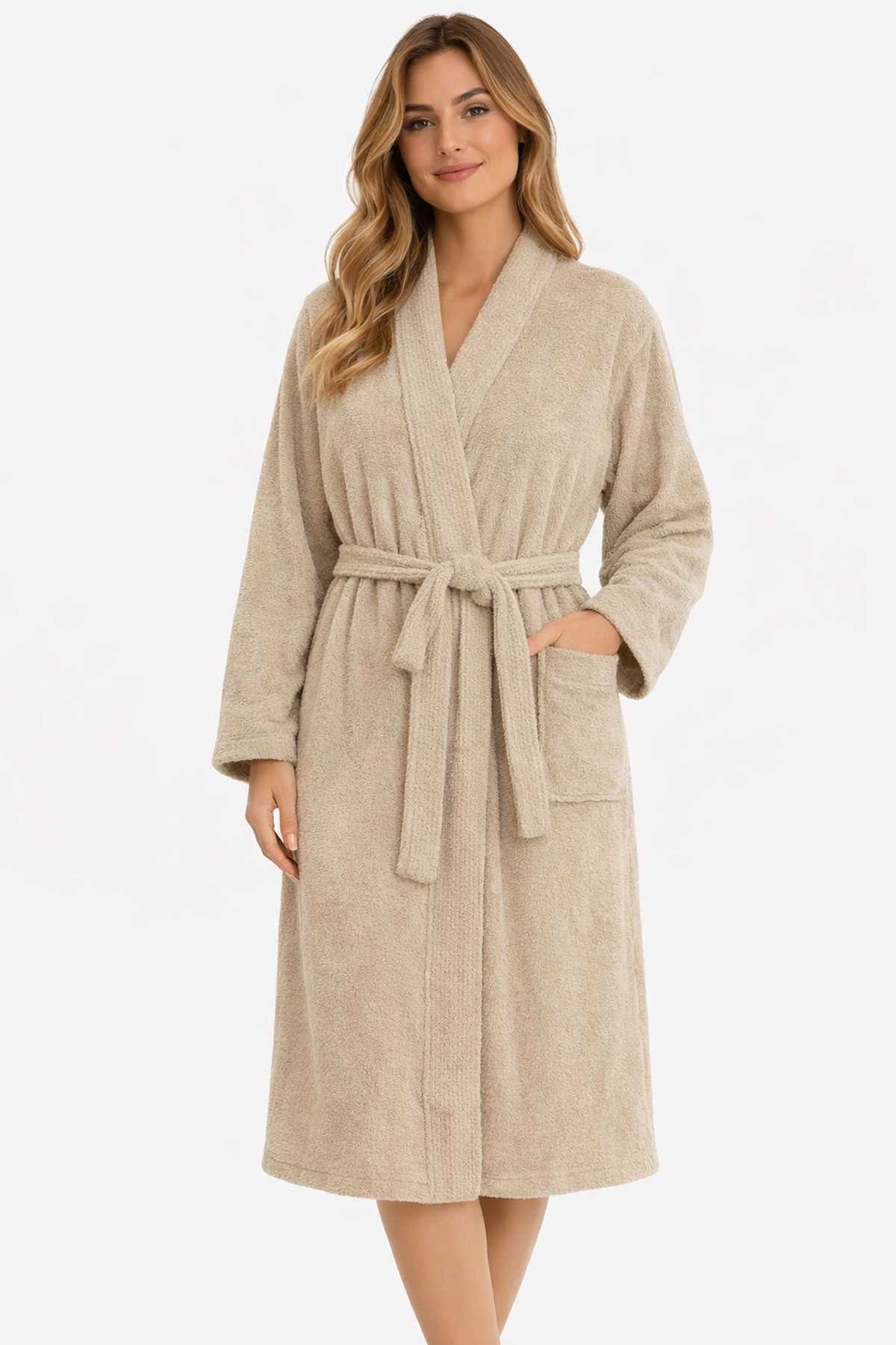 Kimono Yaka Unisex Pamuklu Tek Kişilik Bornoz Bej Kimono Yaka Unisex Pamuklu Tek Kişilik Bornoz Bej
