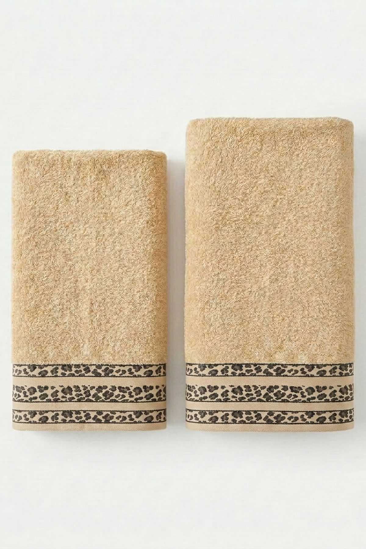 2 Parça Banyo Havlu Seti %100 Pamuk 70x140+50x90 Cm Savana Kum Beji