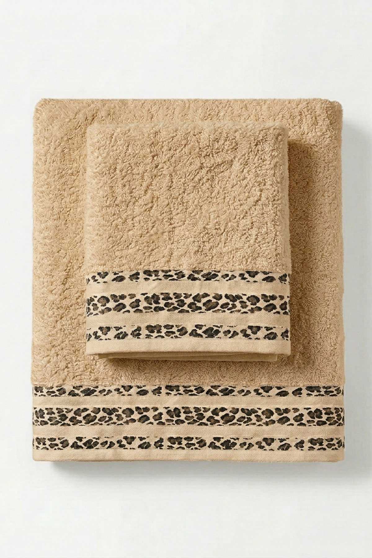 2 Parça Banyo Havlu Seti %100 Pamuk 70x140+50x90 Cm Savana Kum Beji