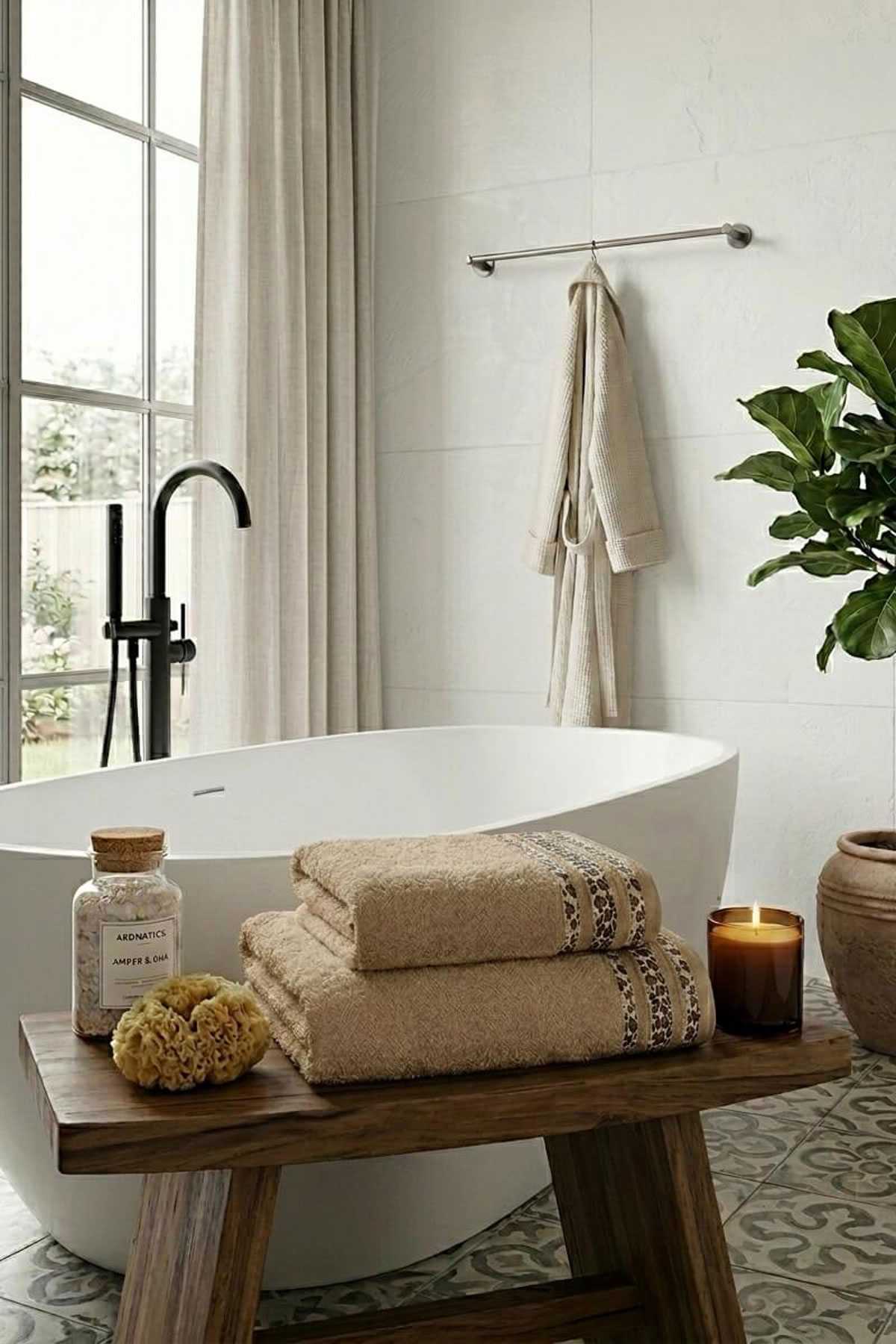 2 Parça Banyo Havlu Seti %100 Pamuk 70x140+50x90 Cm Savana Kum Beji