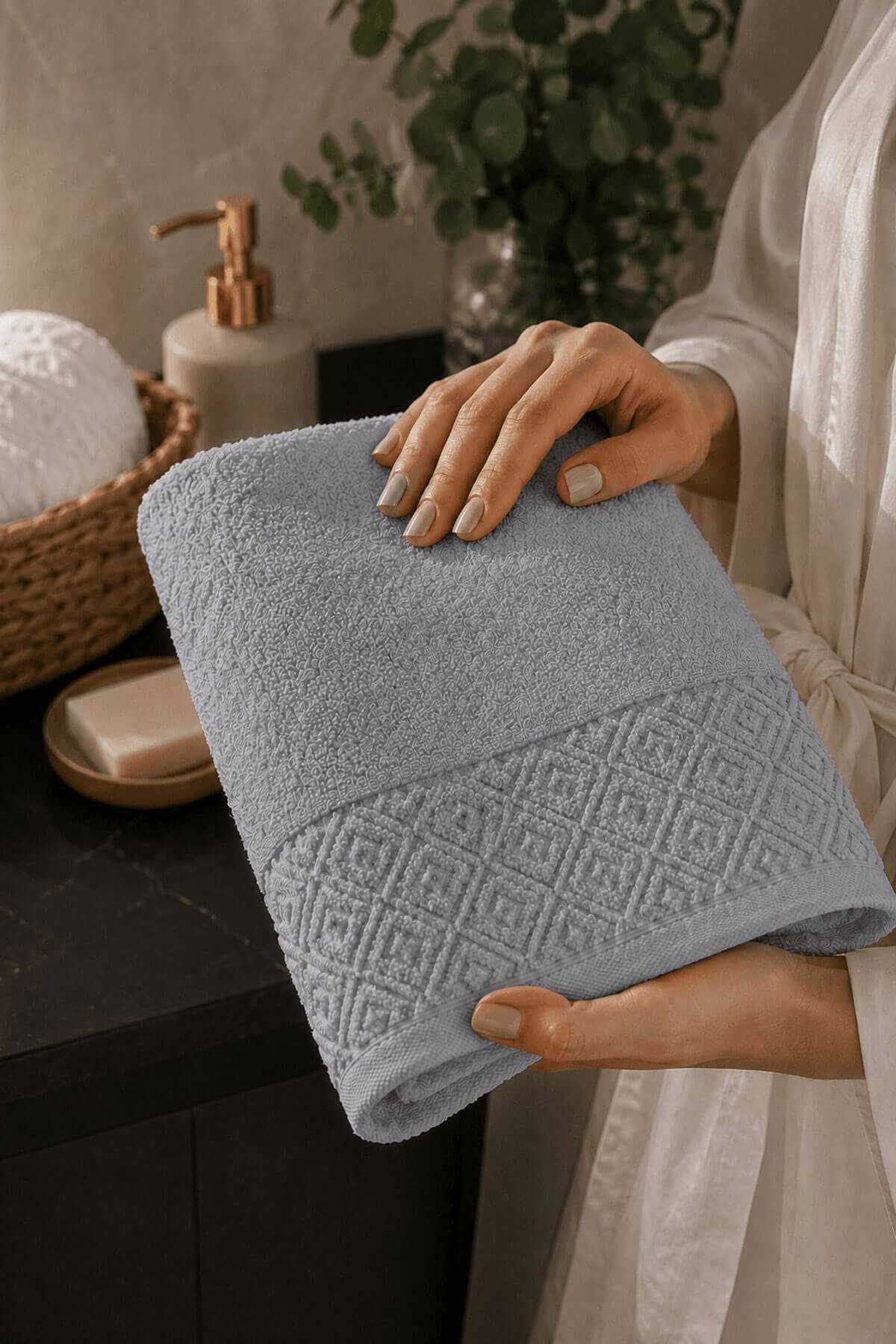 El Yüz Havlusu 50x90 cm %100 Pamuk Kısmi Kadife  Quadro Gri