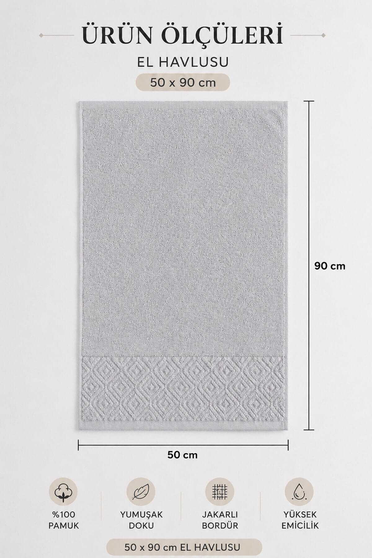 El Yüz Havlusu 50x90 cm %100 Pamuk Kısmi Kadife  Quadro Gri