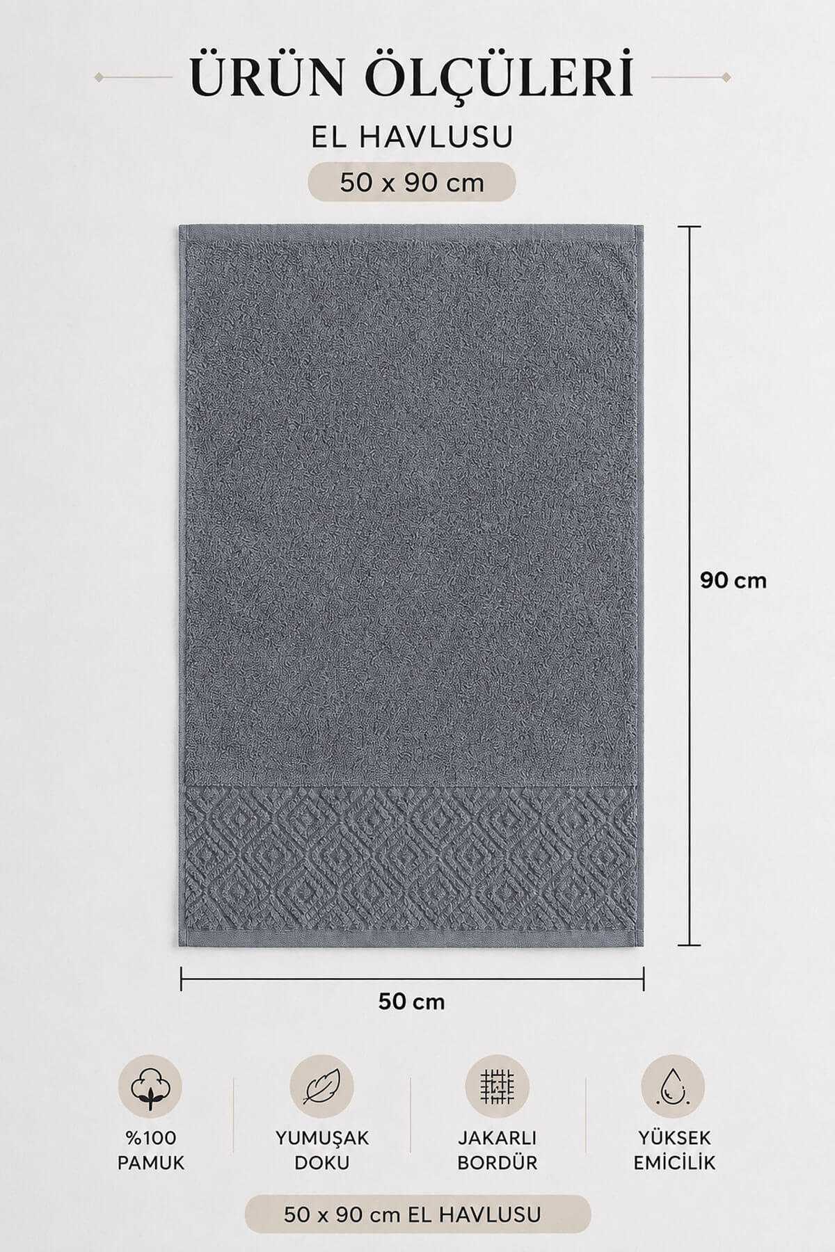 El Yüz Havlusu 50x90 cm %100 Pamuk Kısmi Kadife  Quadro İndigo