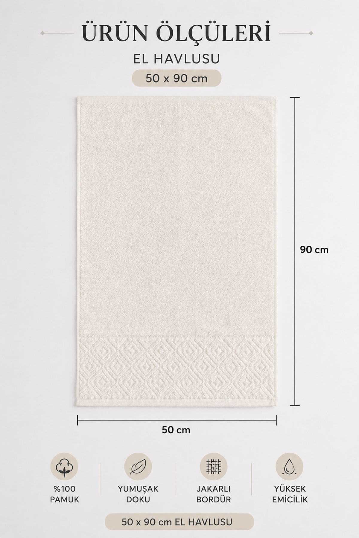 El Yüz Havlusu 50x90 cm %100 Pamuk Kısmi Kadife  Quadro Krem