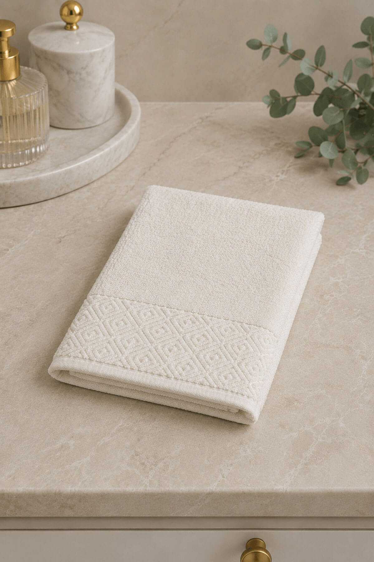 El Yüz Havlusu 50x90 cm %100 Pamuk Kısmi Kadife  Quadro Krem