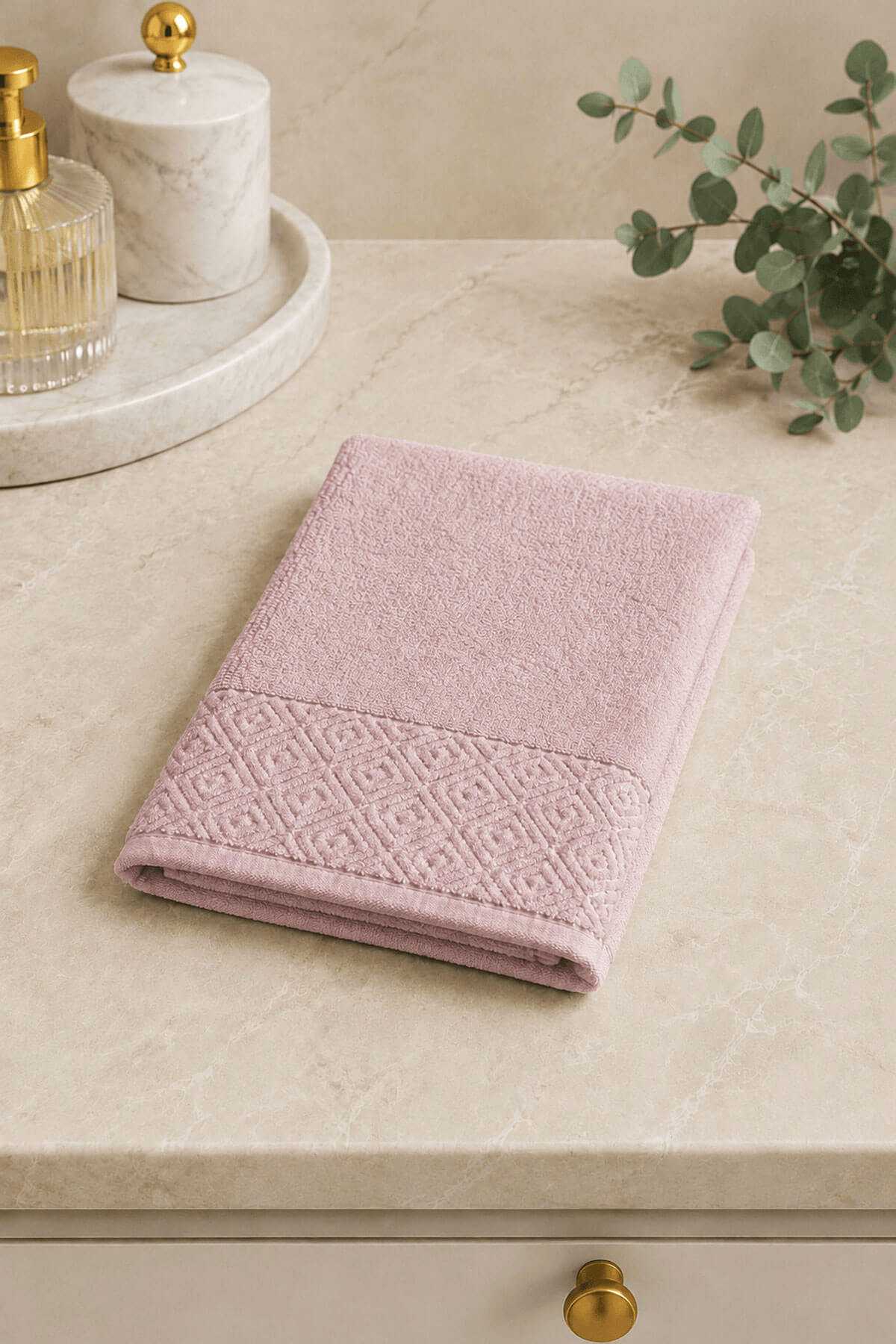 El Yüz Havlusu 50x90 cm %100 Pamuk Kısmi Kadife  Quadro Pembe