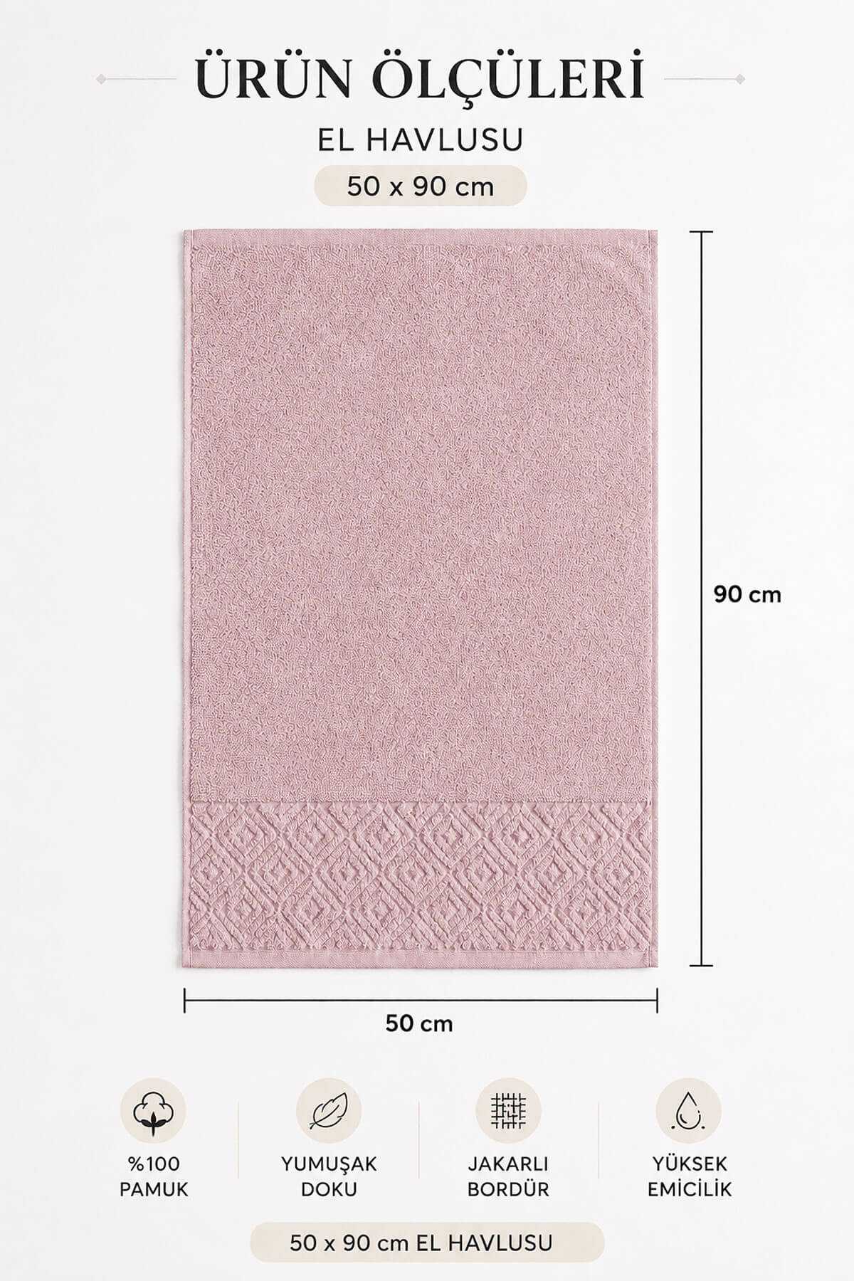El Yüz Havlusu 50x90 cm %100 Pamuk Kısmi Kadife  Quadro Pembe