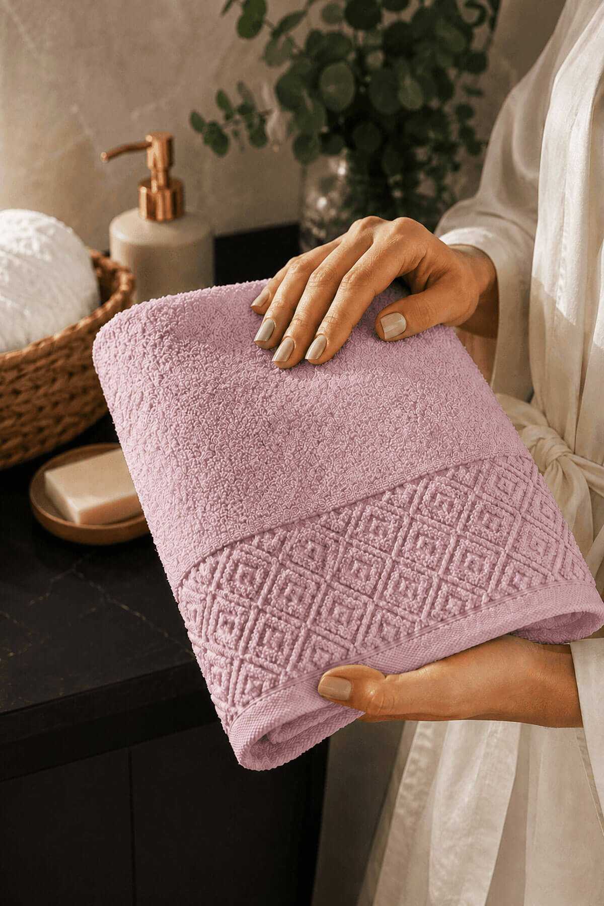 El Yüz Havlusu 50x90 cm %100 Pamuk Kısmi Kadife Quadro Pembe