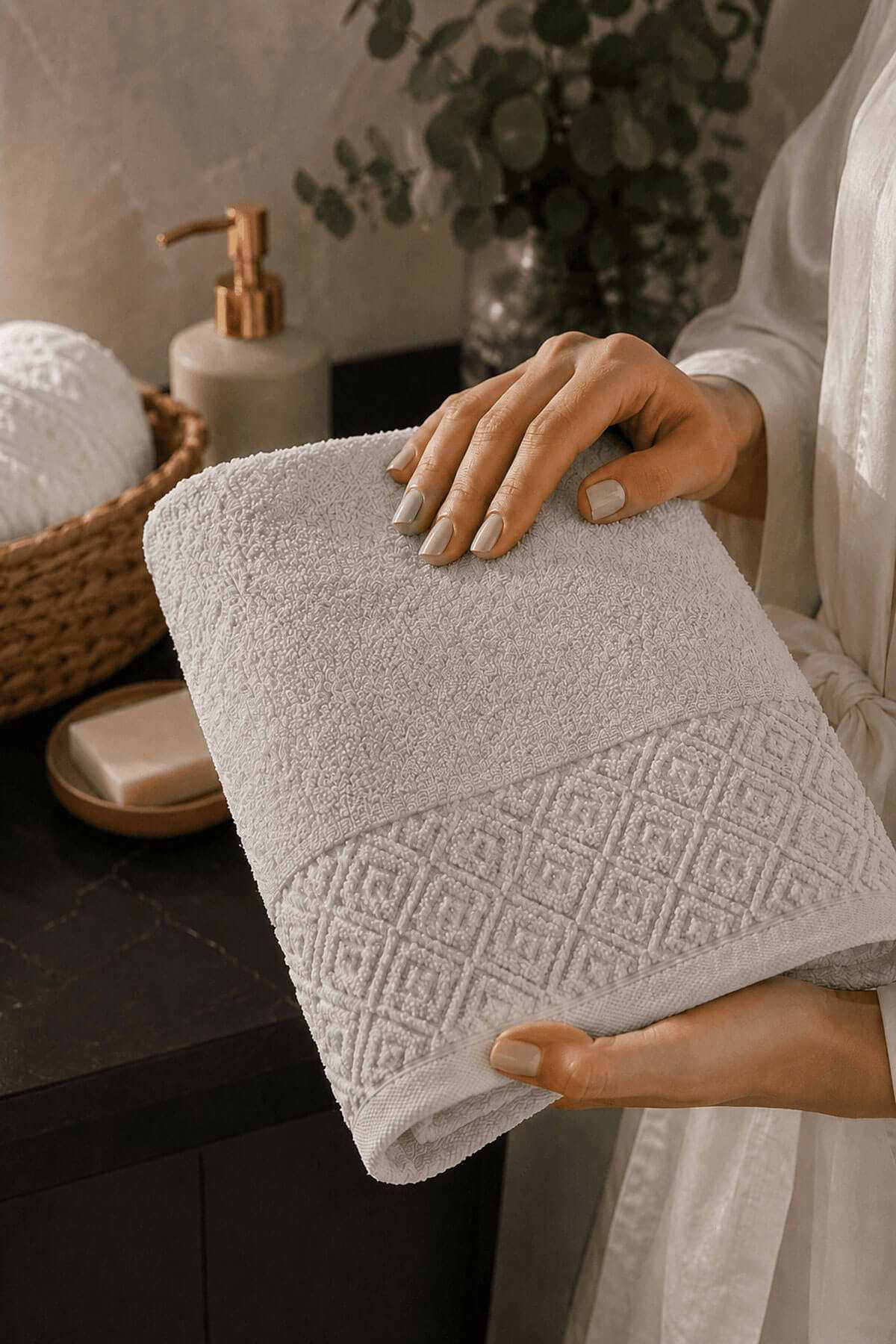 El Yüz Havlusu 50x90 cm %100 Pamuk Kısmi Kadife Quadro Taş