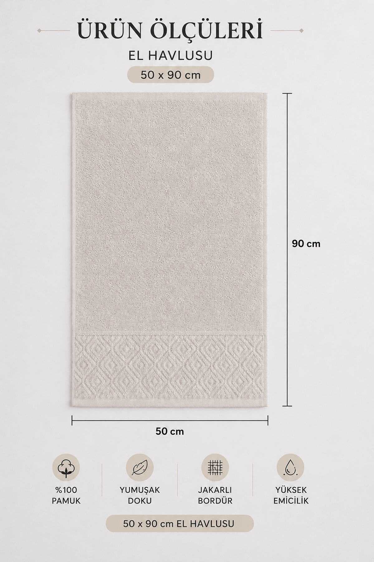 El Yüz Havlusu 50x90 cm %100 Pamuk Kısmi Kadife  Quadro Taş