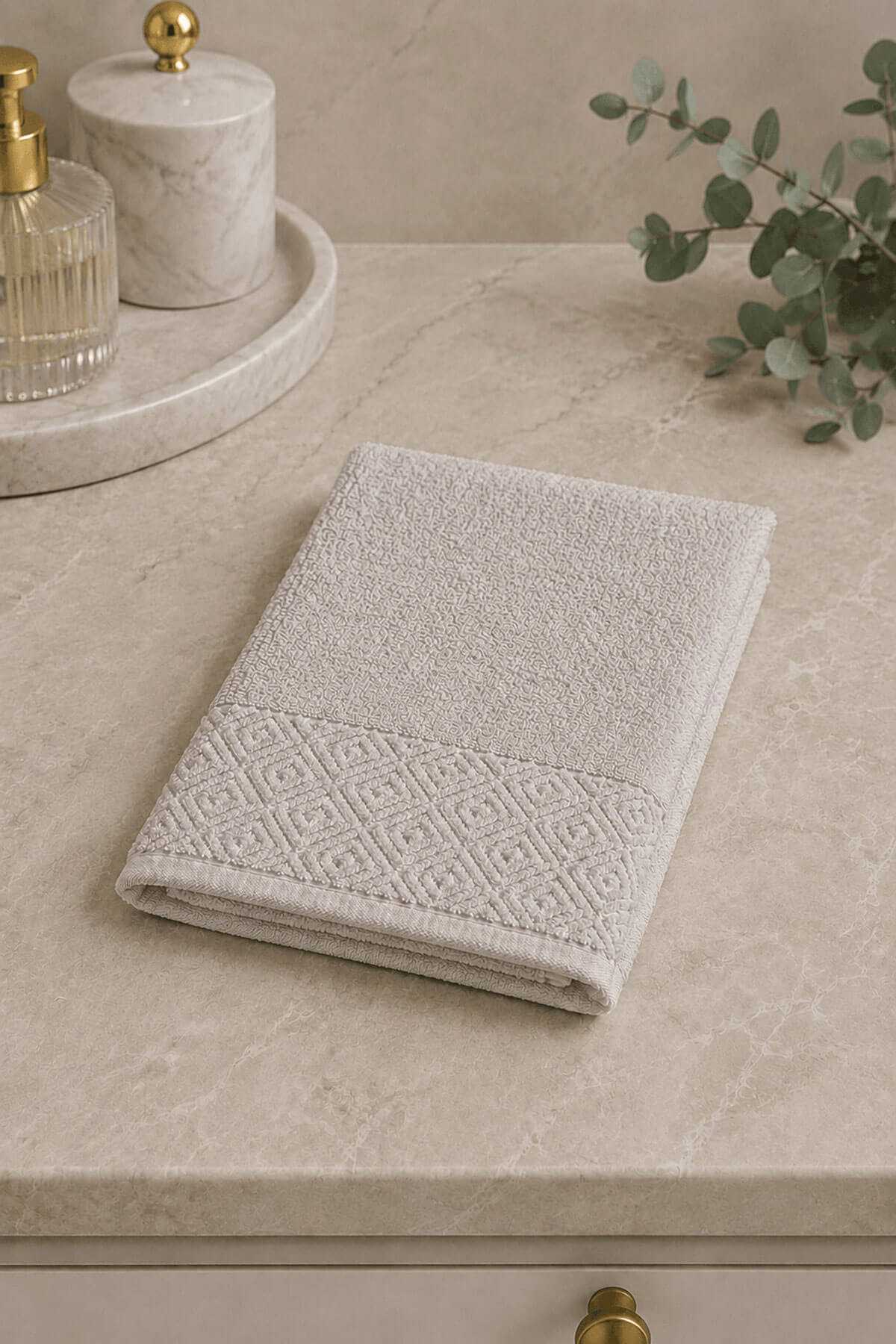 El Yüz Havlusu 50x90 cm %100 Pamuk Kısmi Kadife  Quadro Taş