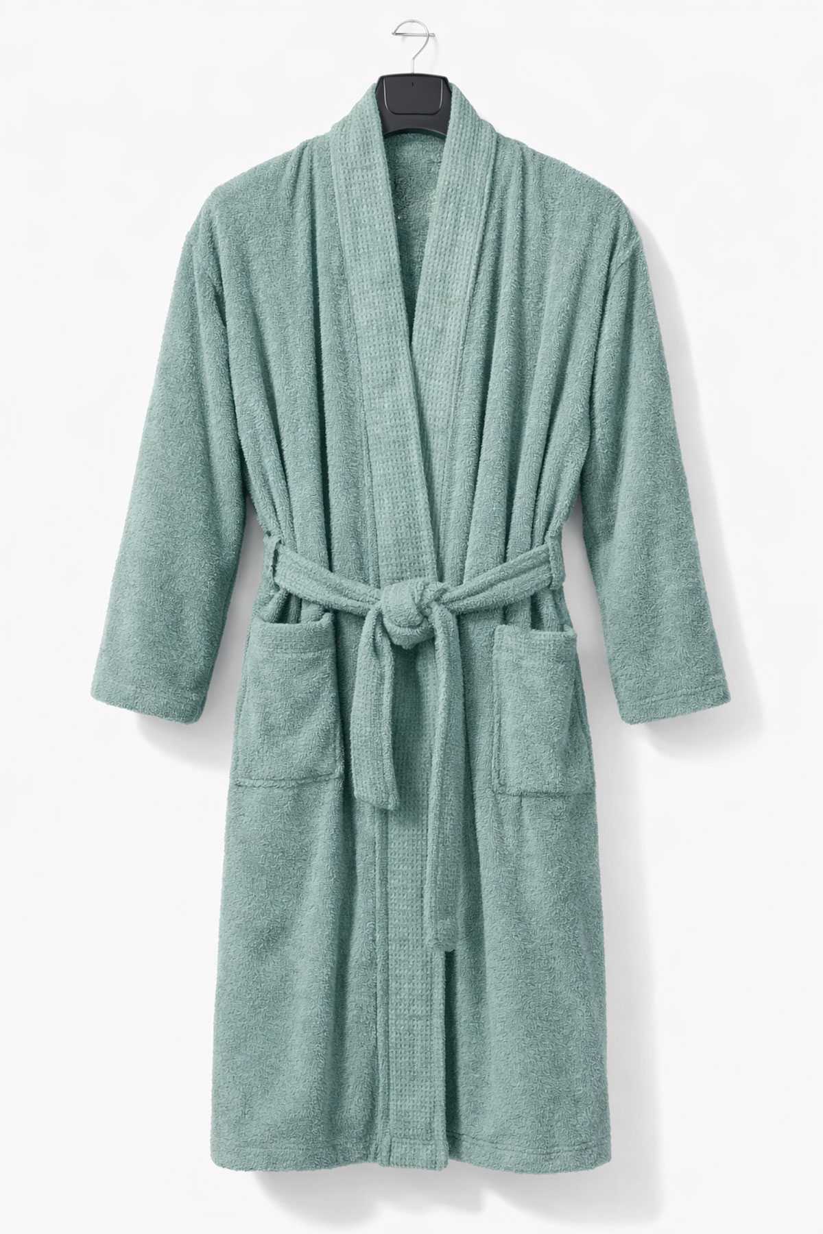 Kimono Yaka Unisex Pamuklu Tek Kişilik Bornoz  Yeşil