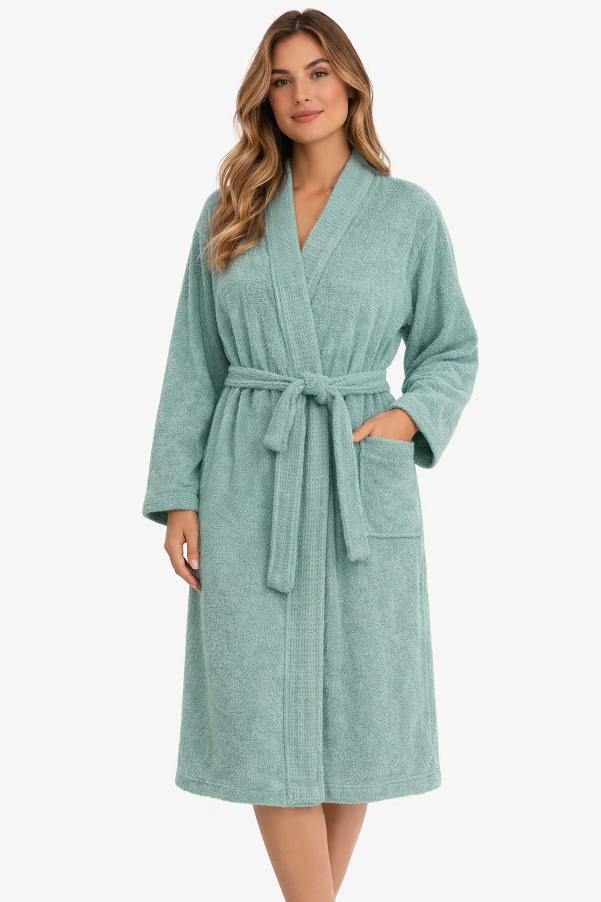 Kimono Yaka Unisex Pamuklu Tek Kişilik Bornoz  Yeşil Kimono Yaka Unisex Pamuklu Tek Kişilik Bornoz  Yeşil